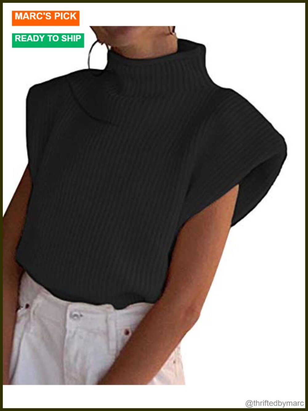 Womens Ribbed Knit Sleeveless Mock Turtleneck Sweater Vest with Shoulder Pads